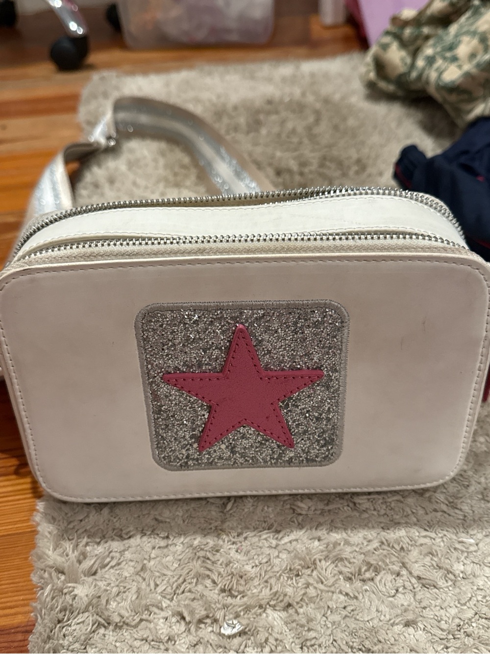 White Crossbody Bag with Pink Star Accent